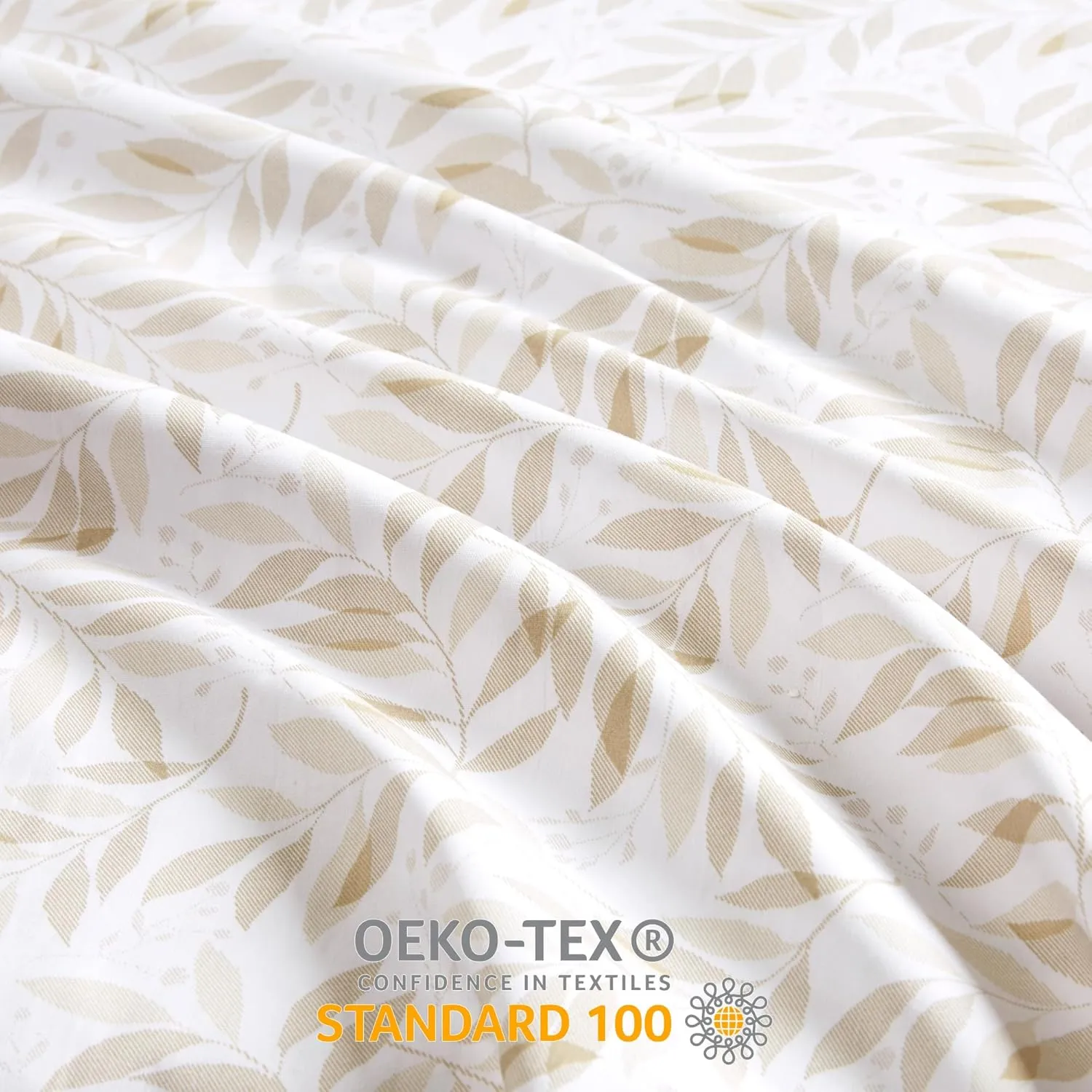 Madison Park Essentials 100% Cotton Sheets, Breathable&Soft Cotton Bed Sheets, Printed Design, Elastic Pocket Cotton Sheet Set Fits Up to 14" Mattress, All Season, Full Tan Leaves 4 Piece