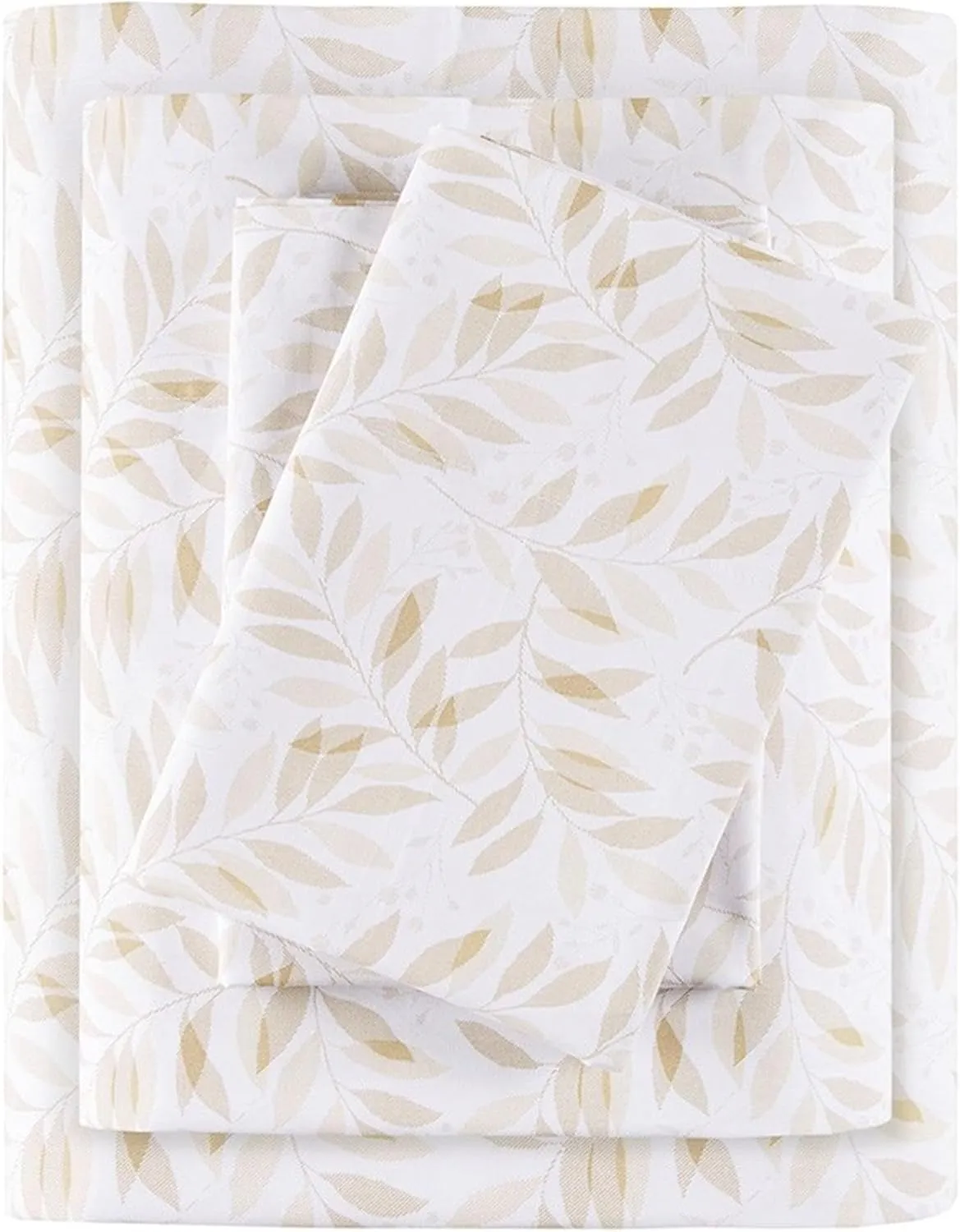 Madison Park Essentials 100% Cotton Sheets, Breathable&Soft Cotton Bed Sheets, Printed Design, Elastic Pocket Cotton Sheet Set Fits Up to 14" Mattress, All Season, Full Tan Leaves 4 Piece