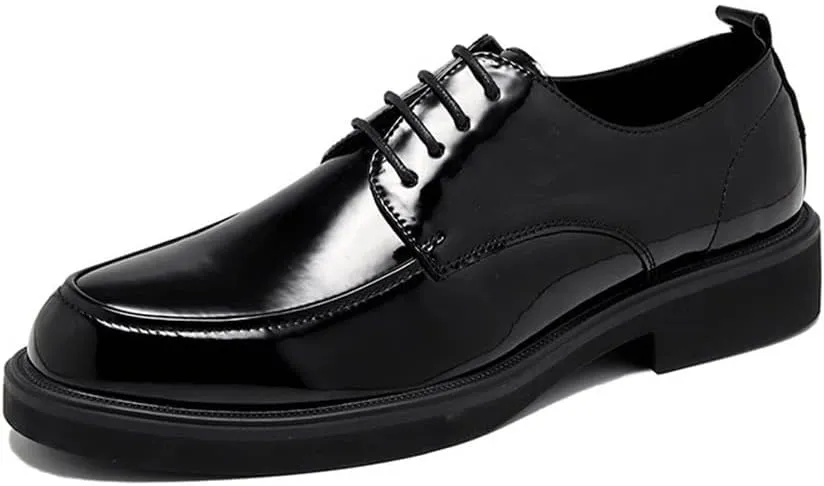 MCMUS Oxford Formal Shoes for Men Lace Up Apron Toe Round Toe Shiny Derby Shoes Vegan Leather Non Slip Anti-Slip Rubber Sole Slip Resistant Prom Suitable for Many Occasions