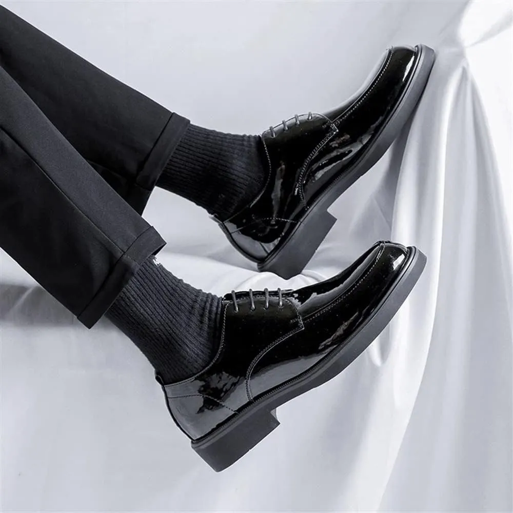 MCMUS Oxford Formal Shoes for Men Lace Up Apron Toe Round Toe Shiny Derby Shoes Vegan Leather Non Slip Anti-Slip Rubber Sole Slip Resistant Prom Suitable for Many Occasions
