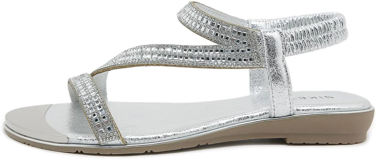 Meeshine Women's Rhinestone Flat Sandals Open Toe Comfortable Dressy Summer Ankle Casual Wedding Party Beach Sandals