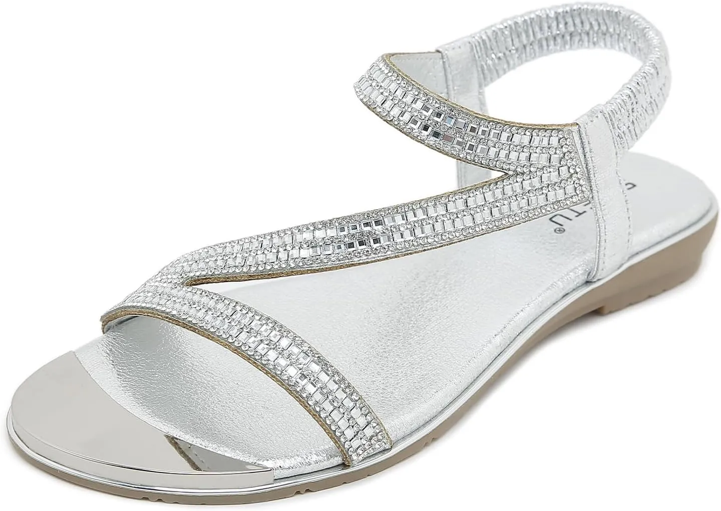 Meeshine Women's Rhinestone Flat Sandals Open Toe Comfortable Dressy Summer Ankle Casual Wedding Party Beach Sandals