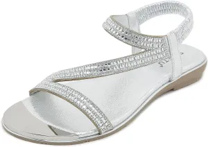 Meeshine Women's Rhinestone Flat Sandals Open Toe Comfortable Dressy Summer Ankle Casual Wedding Party Beach Sandals