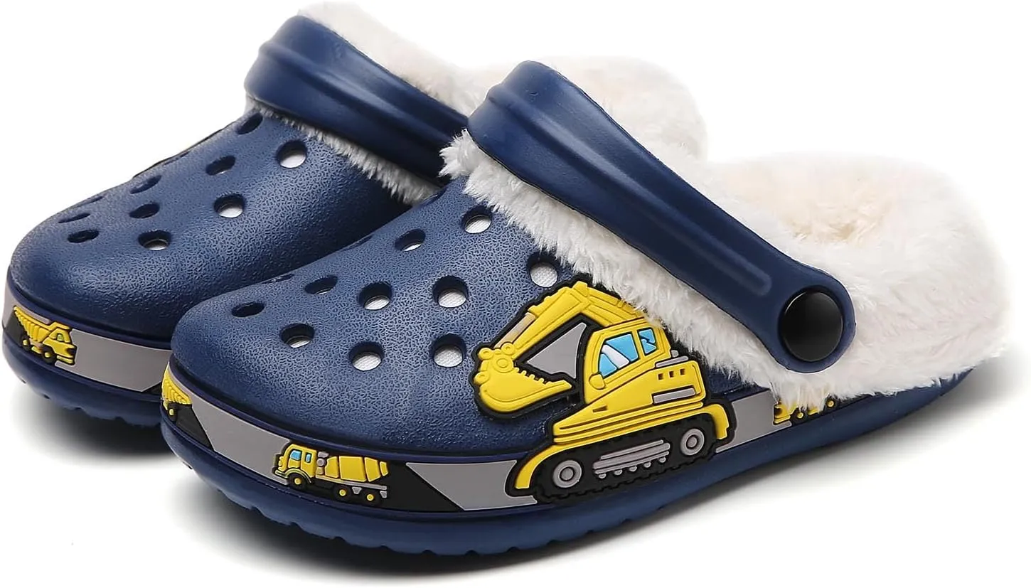 Meidiastra Kids Fur Lined Clogs Shoes Slip On Garden Shoes Non Slip House Home Slippers for Boys Girls