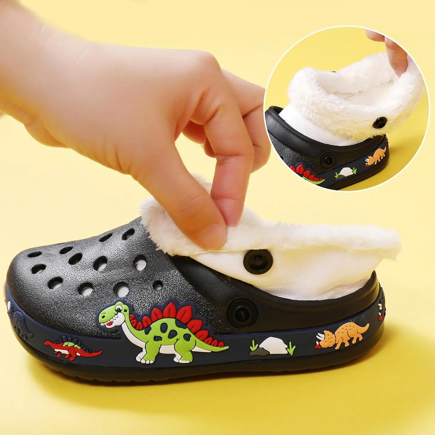 Meidiastra Kids Fur Lined Clogs Shoes Slip On Garden Shoes Non Slip House Home Slippers for Boys Girls
