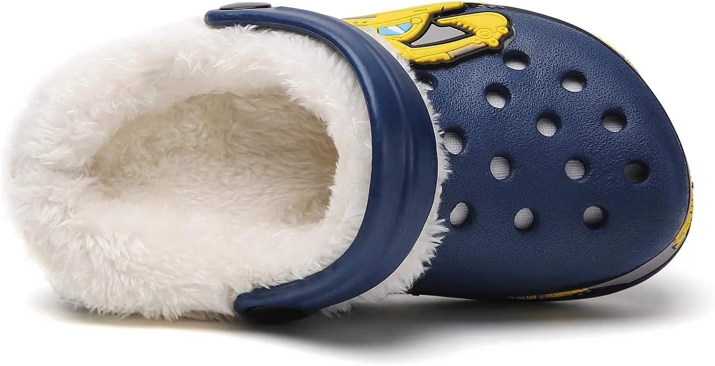 Meidiastra Kids Fur Lined Clogs Shoes Slip On Garden Shoes Non Slip House Home Slippers for Boys Girls