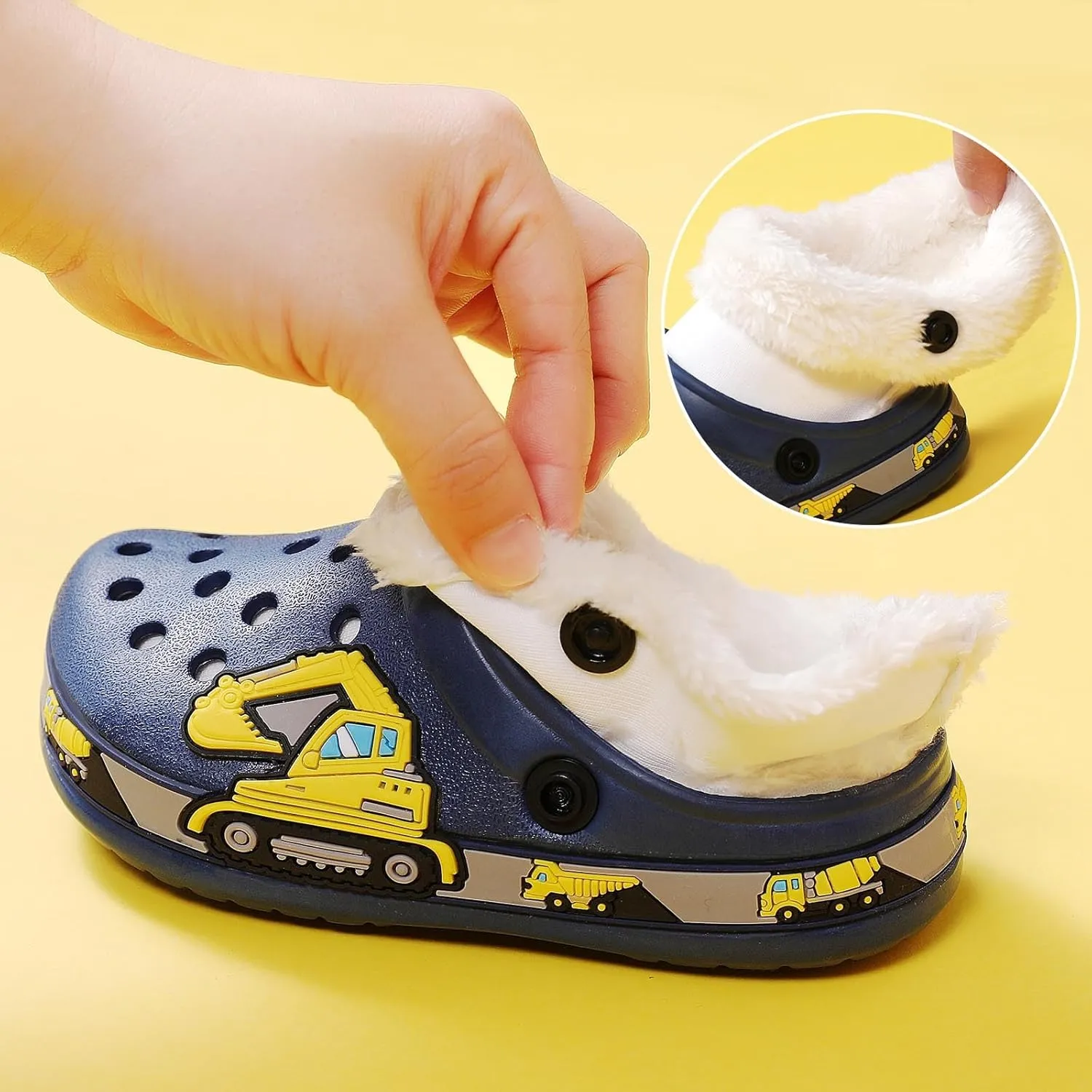 Meidiastra Kids Fur Lined Clogs Shoes Slip On Garden Shoes Non Slip House Home Slippers for Boys Girls