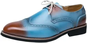 Men Casual Pointed Toe Gradient Design Tuxedo Oxford Fashion Classic Carved Lace Up Leather Low Heels Dress Shoes