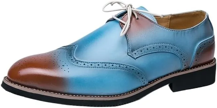 Men Casual Pointed Toe Gradient Design Tuxedo Oxford Fashion Classic Carved Lace Up Leather Low Heels Dress Shoes