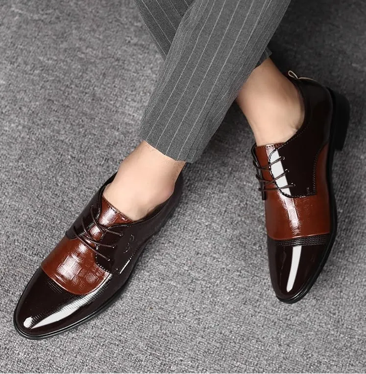 Men Lace Up Formal Business Shiny Patent Leather Oxford Shoes Men's Retro Comfortable Height Increasing Non-Slip Softsole Walking Dress Shoes
