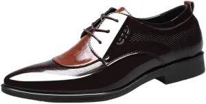 Men Lace Up Formal Business Shiny Patent Leather Oxford Shoes Men's Retro Comfortable Height Increasing Non-Slip Softsole Walking Dress Shoes