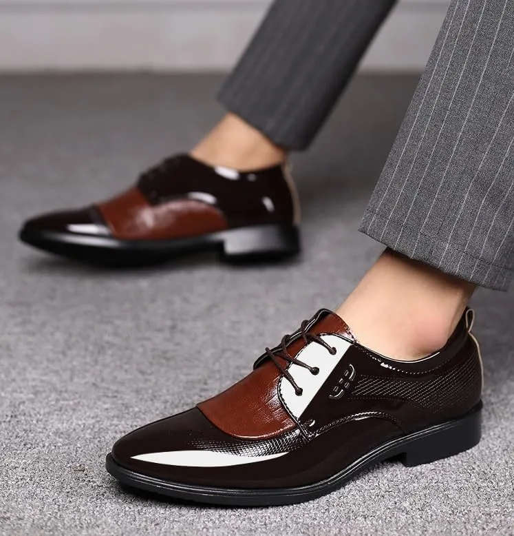 Men Lace Up Formal Business Shiny Patent Leather Oxford Shoes Men's Retro Comfortable Height Increasing Non-Slip Softsole Walking Dress Shoes