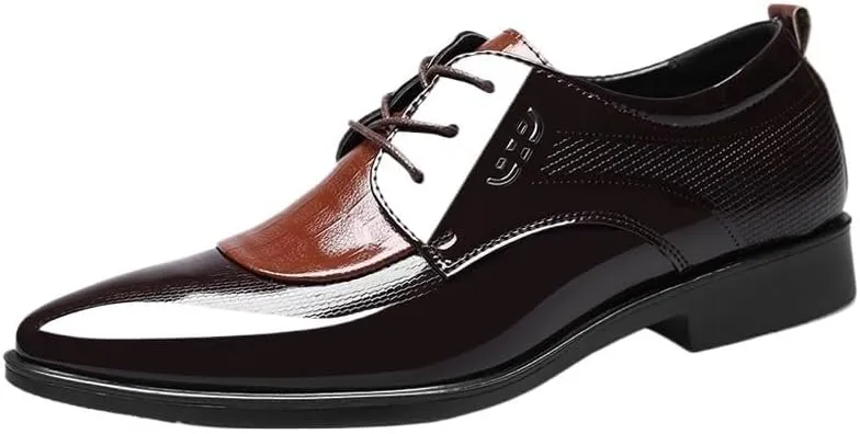 Men Lace Up Formal Business Shiny Patent Leather Oxford Shoes Men's Retro Comfortable Height Increasing Non-Slip Softsole Walking Dress Shoes