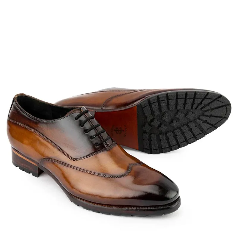 Men Patina Handmade Shiny Leather Oxford Shoes
