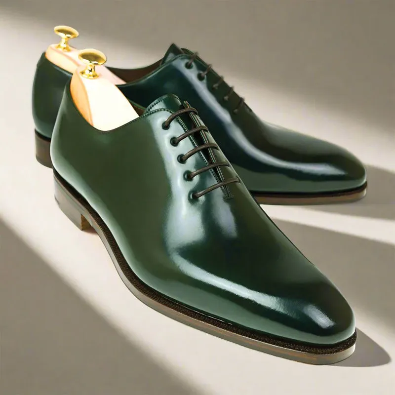 Men Wholecut Plain Shiny Leather Oxford Shoes