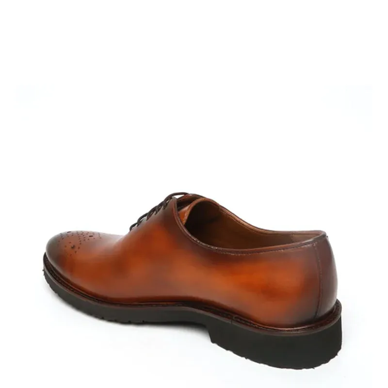 Men Wholecut Shiny Leather Oxford Shoes