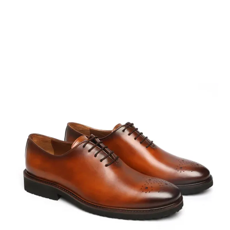 Men Wholecut Shiny Leather Oxford Shoes