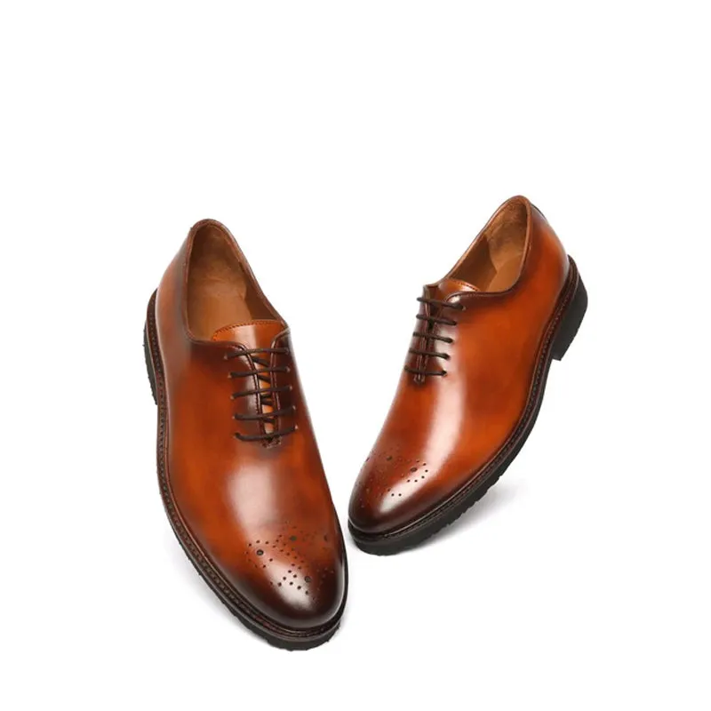 Men Wholecut Shiny Leather Oxford Shoes
