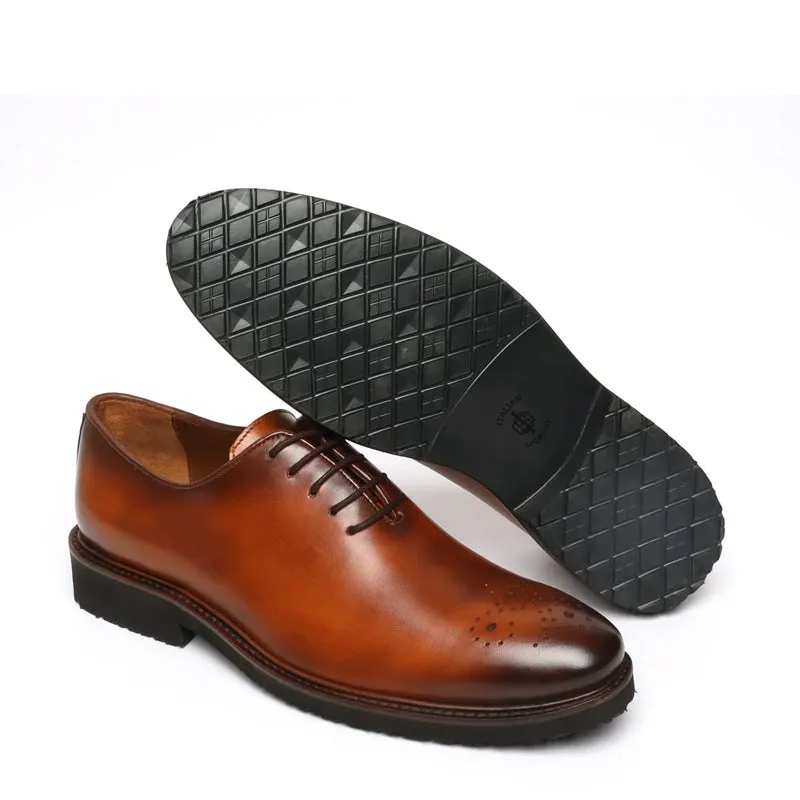 Men Wholecut Shiny Leather Oxford Shoes