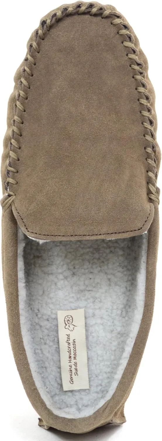 Mens Berber Fleece Lined Moccasin Slipper with Non-Slip Rubber Sole