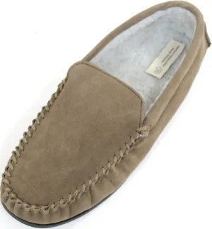 Mens Berber Fleece Lined Moccasin Slipper with Non-Slip Rubber Sole