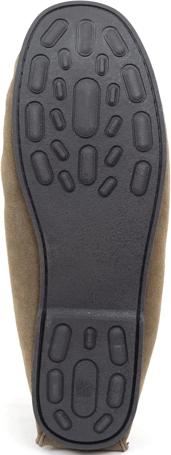 Mens Berber Fleece Lined Moccasin Slipper with Non-Slip Rubber Sole