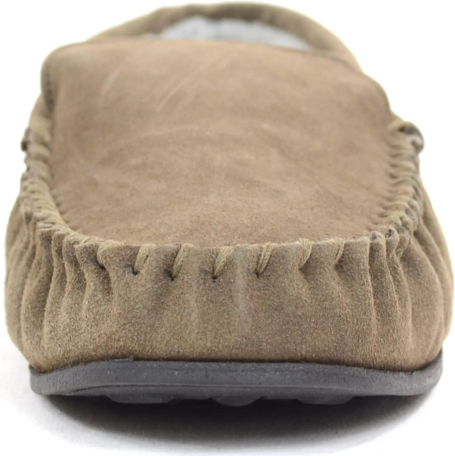 Mens Berber Fleece Lined Moccasin Slipper with Non-Slip Rubber Sole