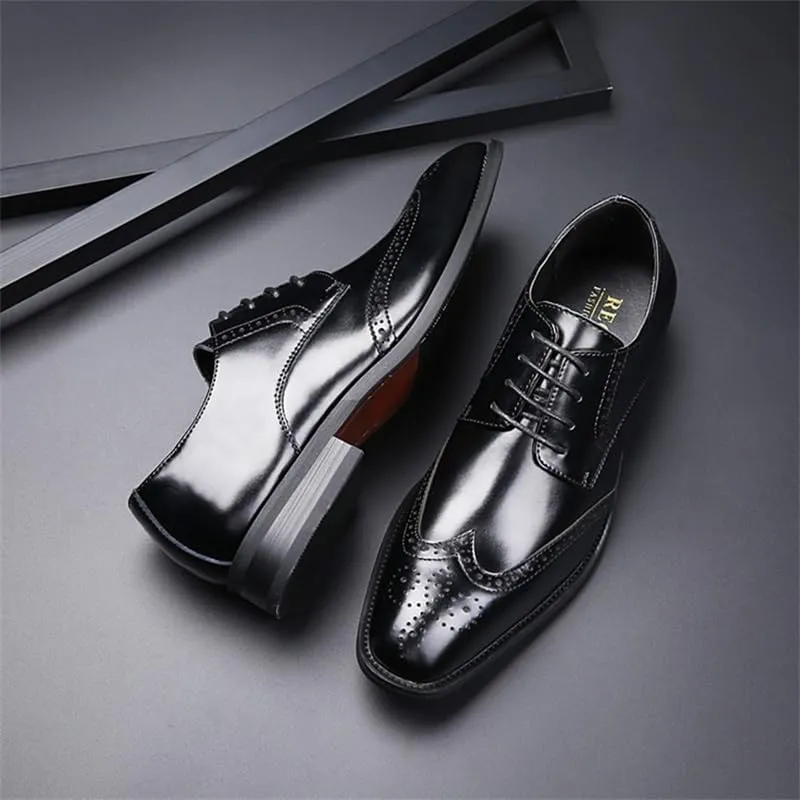 Men's Breathable Printed Lace-up Leather Shoes Shiny Low-top Soft Sole Non-Slip and Wear-Resistant Suitable for Daily Commuting, Business Leisure