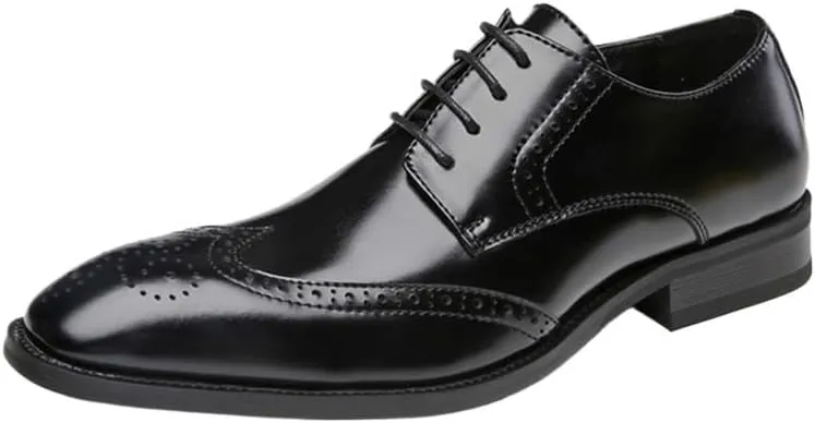 Men's Breathable Printed Lace-up Leather Shoes Shiny Low-top Soft Sole Non-Slip and Wear-Resistant Suitable for Daily Commuting, Business Leisure