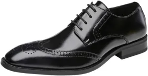 Men's Breathable Printed Lace-up Leather Shoes Shiny Low-top Soft Sole Non-Slip and Wear-Resistant Suitable for Daily Commuting, Business Leisure