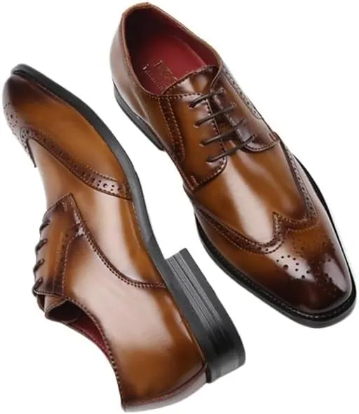 Men's Breathable Printed Lace-up Leather Shoes Shiny Low-top Soft Sole Non-Slip and Wear-Resistant Suitable for Daily Commuting, Business Leisure