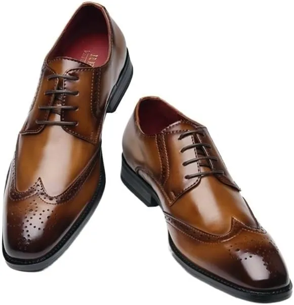 Men's Breathable Printed Lace-up Leather Shoes Shiny Low-top Soft Sole Non-Slip and Wear-Resistant Suitable for Daily Commuting, Business Leisure