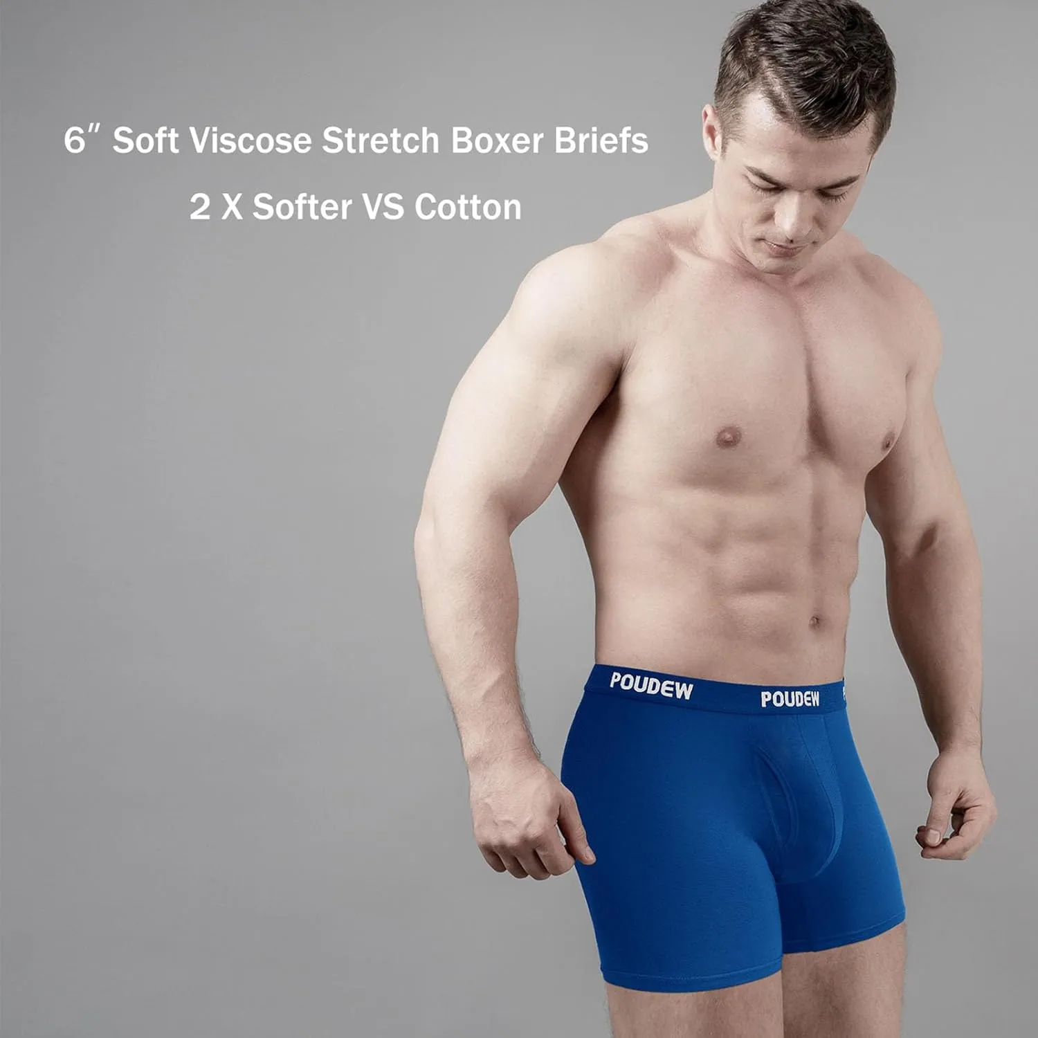 Men's Breathable Viscose Moisture Wicking No Roll Waistband Tagless Underwear Boxer Briefs, Pack of 5