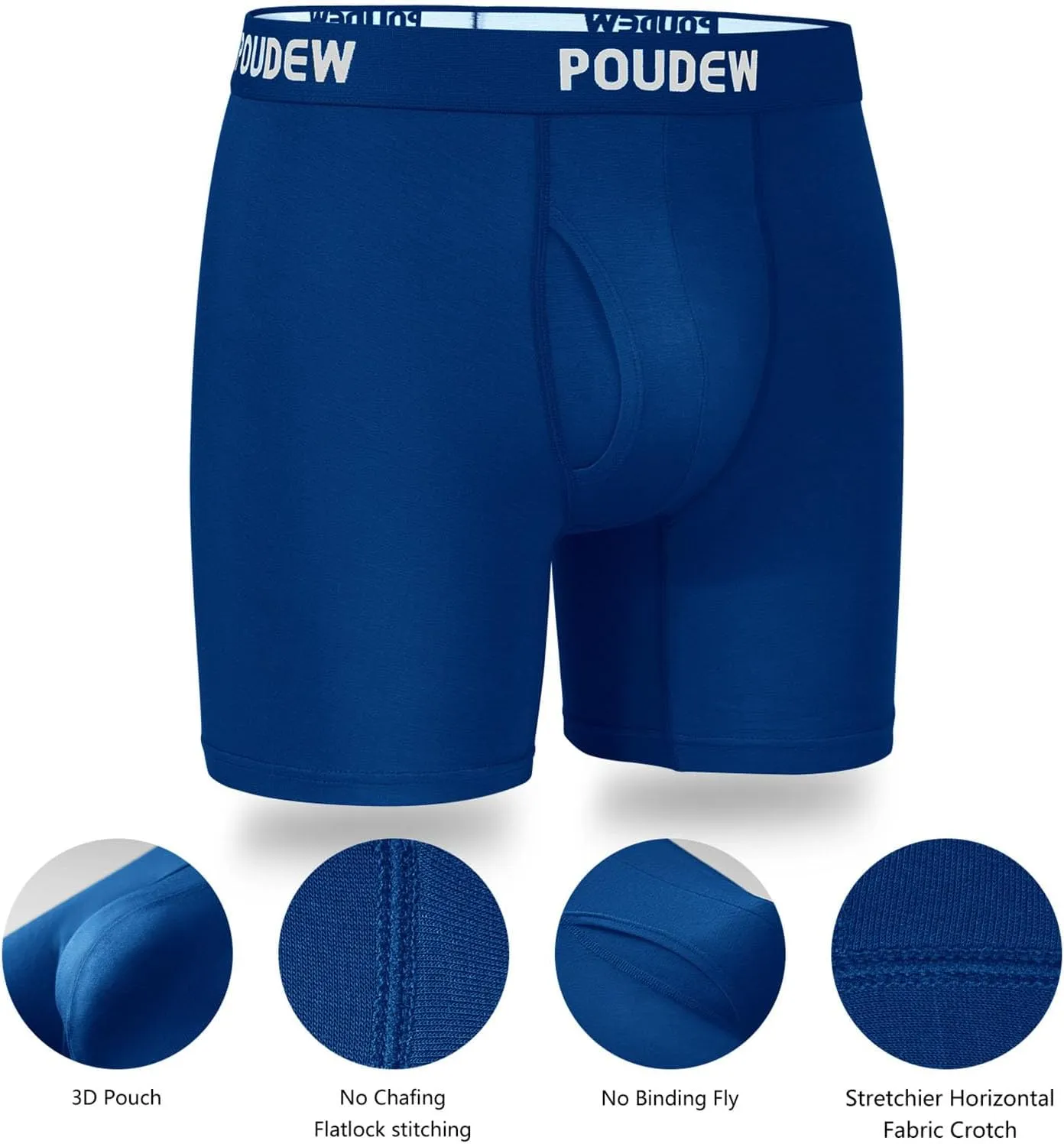 Men's Breathable Viscose Moisture Wicking No Roll Waistband Tagless Underwear Boxer Briefs, Pack of 5