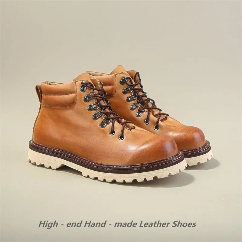Men's Business Retro Autumn Winter High-top Boots Shiny Lace-up Oxford Shoes Rubber Outsole Non-slip Wear-resistant Breathable Suitable for Driving