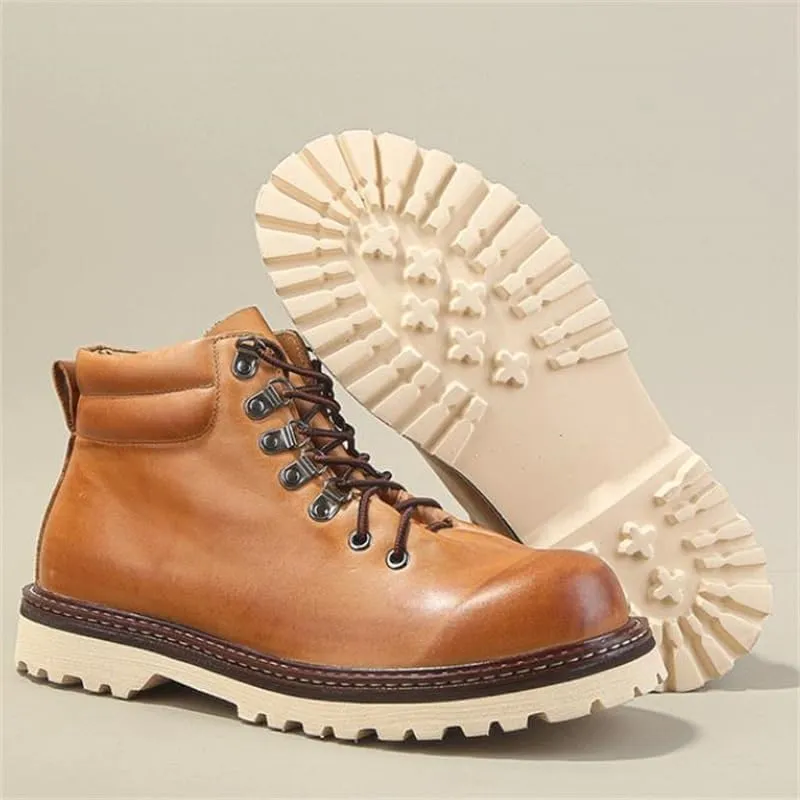 Men's Business Retro Autumn Winter High-top Boots Shiny Lace-up Oxford Shoes Rubber Outsole Non-slip Wear-resistant Breathable Suitable for Driving
