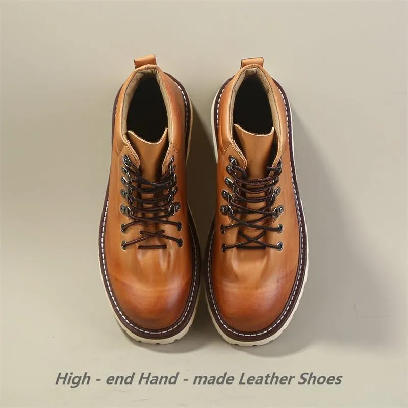 Men's Business Retro Autumn Winter High-top Boots Shiny Lace-up Oxford Shoes Rubber Outsole Non-slip Wear-resistant Breathable Suitable for Driving