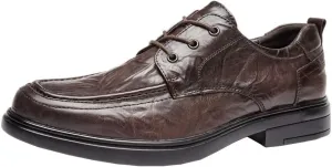 Men's Casual Business Formal Leather Shoes Hand-Brushed British Loafers Round Toe Height Increase Shock Absorption Non-Slip Shoes