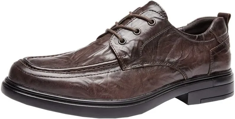 Men's Casual Business Formal Leather Shoes Hand-Brushed British Loafers Round Toe Height Increase Shock Absorption Non-Slip Shoes