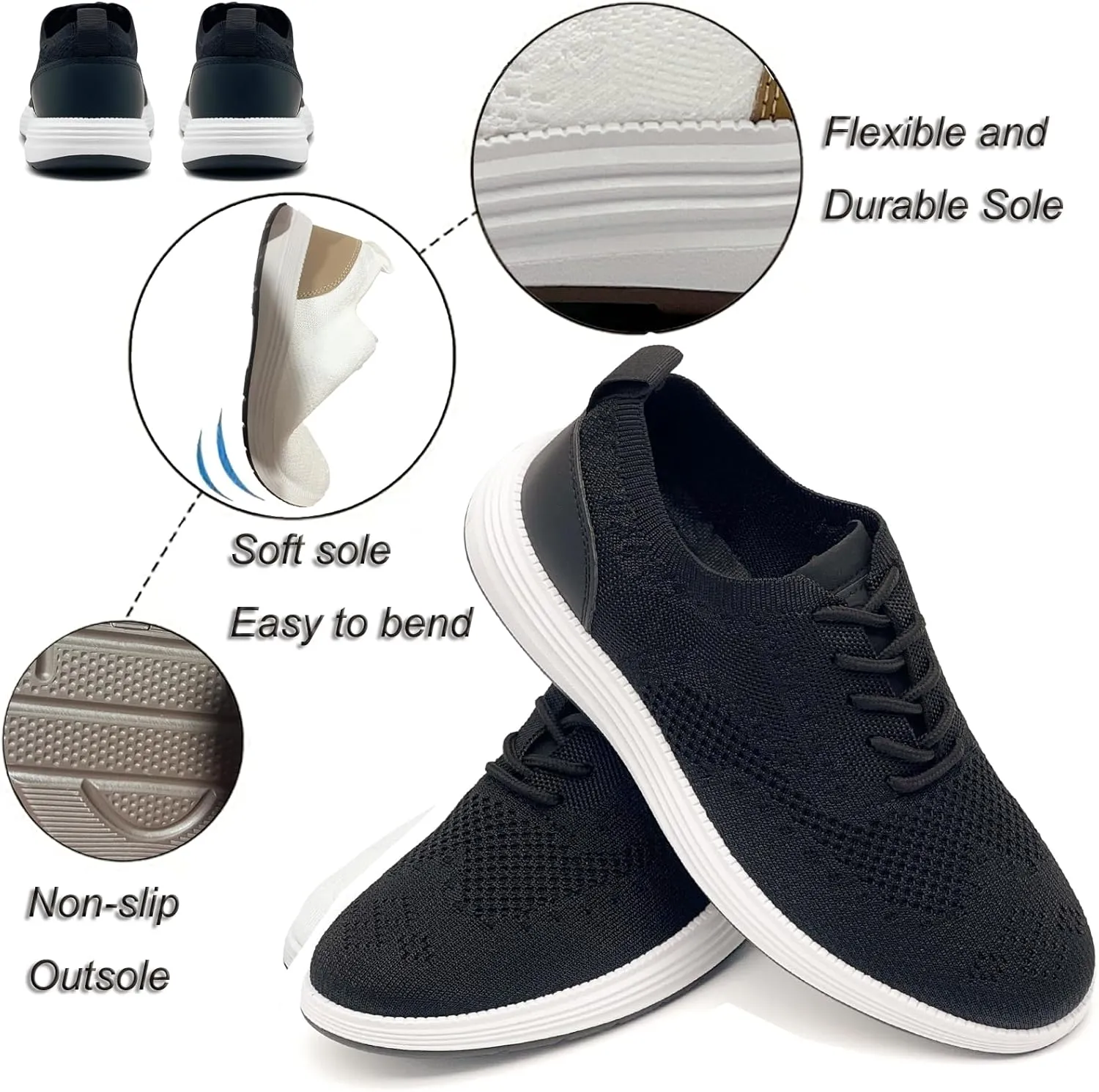 Men's Casual Dress Sneakers Oxfords Lace-Up Mesh Breathable Lightweight Fashion Walking Shoes Tennis Comfortable