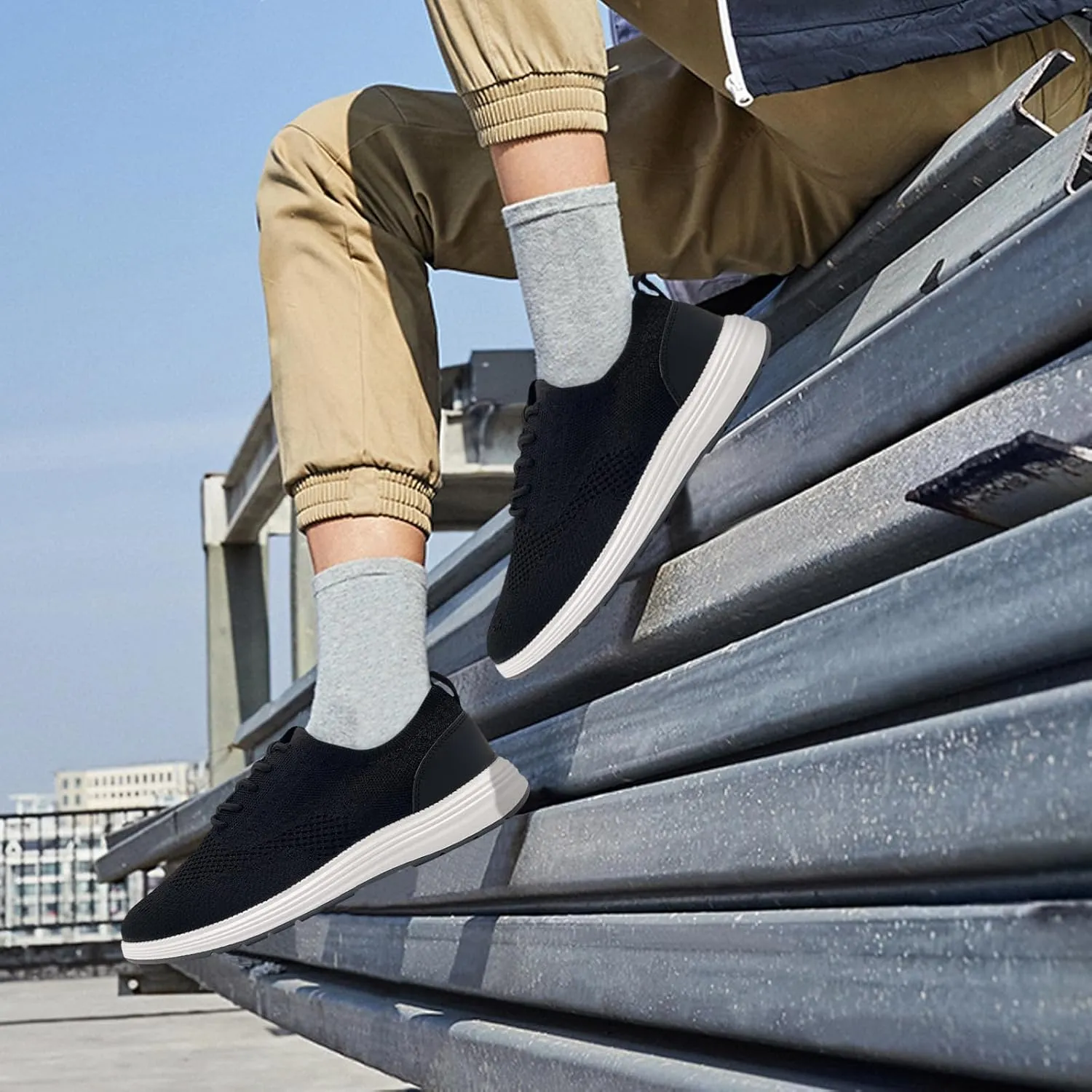 Men's Casual Dress Sneakers Oxfords Lace-Up Mesh Breathable Lightweight Fashion Walking Shoes Tennis Comfortable