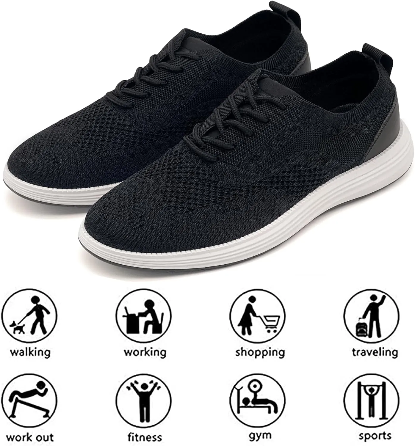 Men's Casual Dress Sneakers Oxfords Lace-Up Mesh Breathable Lightweight Fashion Walking Shoes Tennis Comfortable