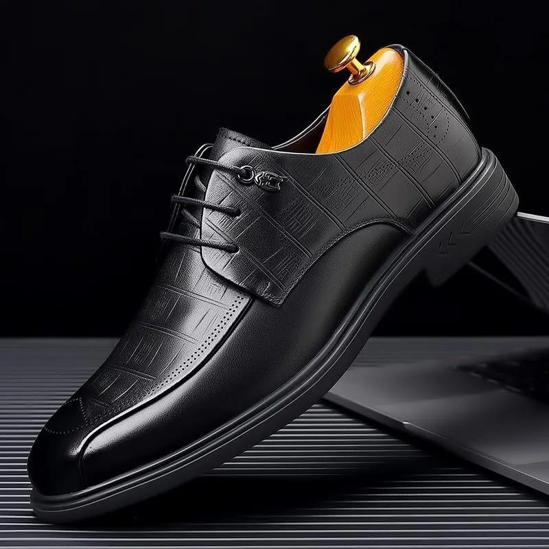 Men's Classic Pointed Toe Oxford Shoes - Shiny Checkered Tuxedo Dress Shoes for Business and Formal Events
