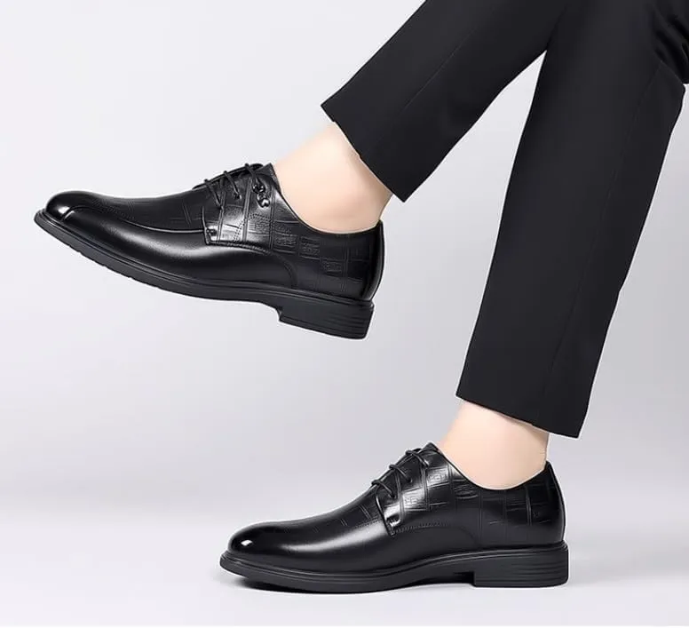 Men's Classic Pointed Toe Oxford Shoes - Shiny Checkered Tuxedo Dress Shoes for Business and Formal Events