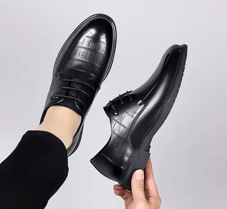 Men's Classic Pointed Toe Oxford Shoes - Shiny Checkered Tuxedo Dress Shoes for Business and Formal Events