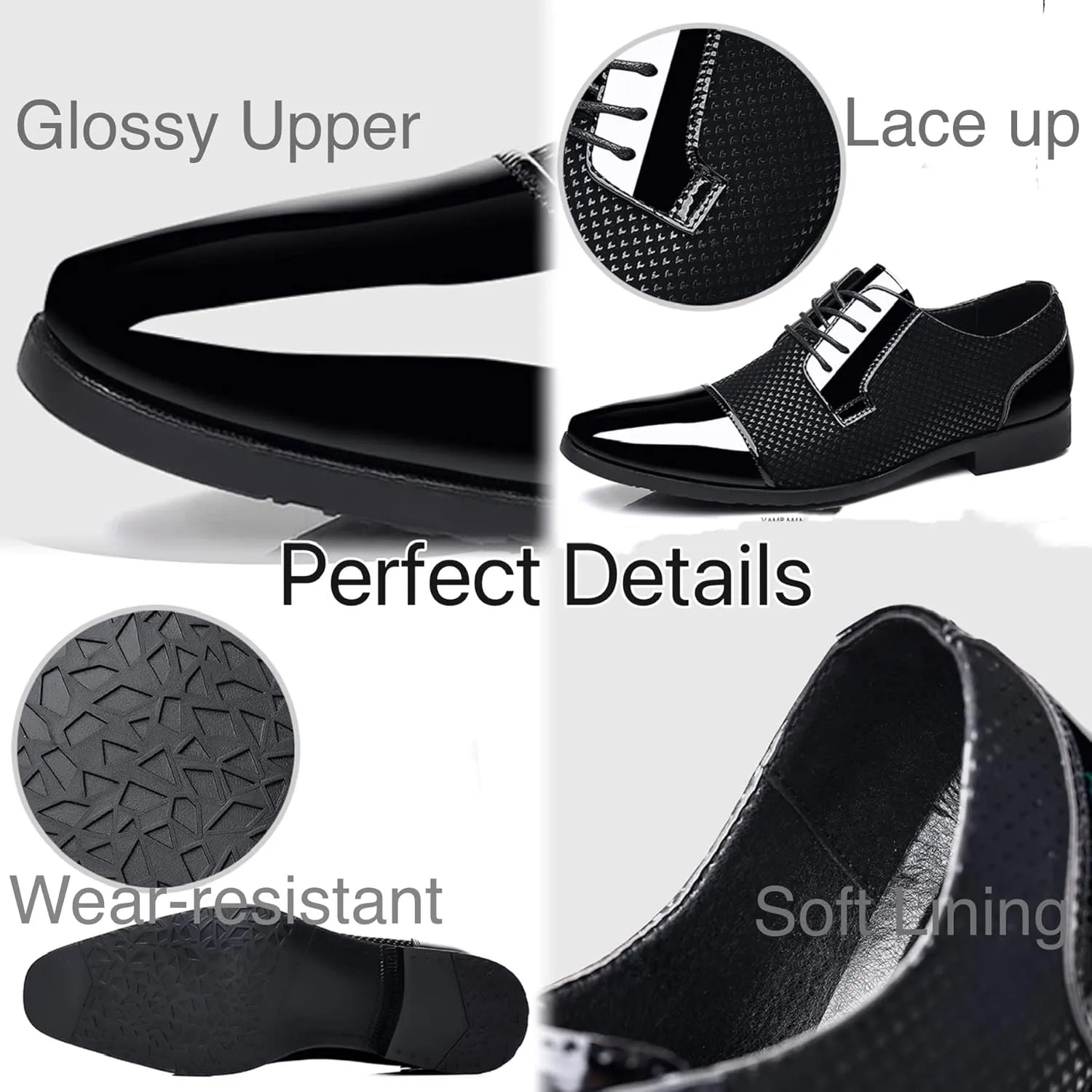 Men's Dress Shoes Patent Leather Oxfords Classic Lace-up Formal Tuxedo Shoes Business Wedding Derby Shoes Cap Toe Fashion