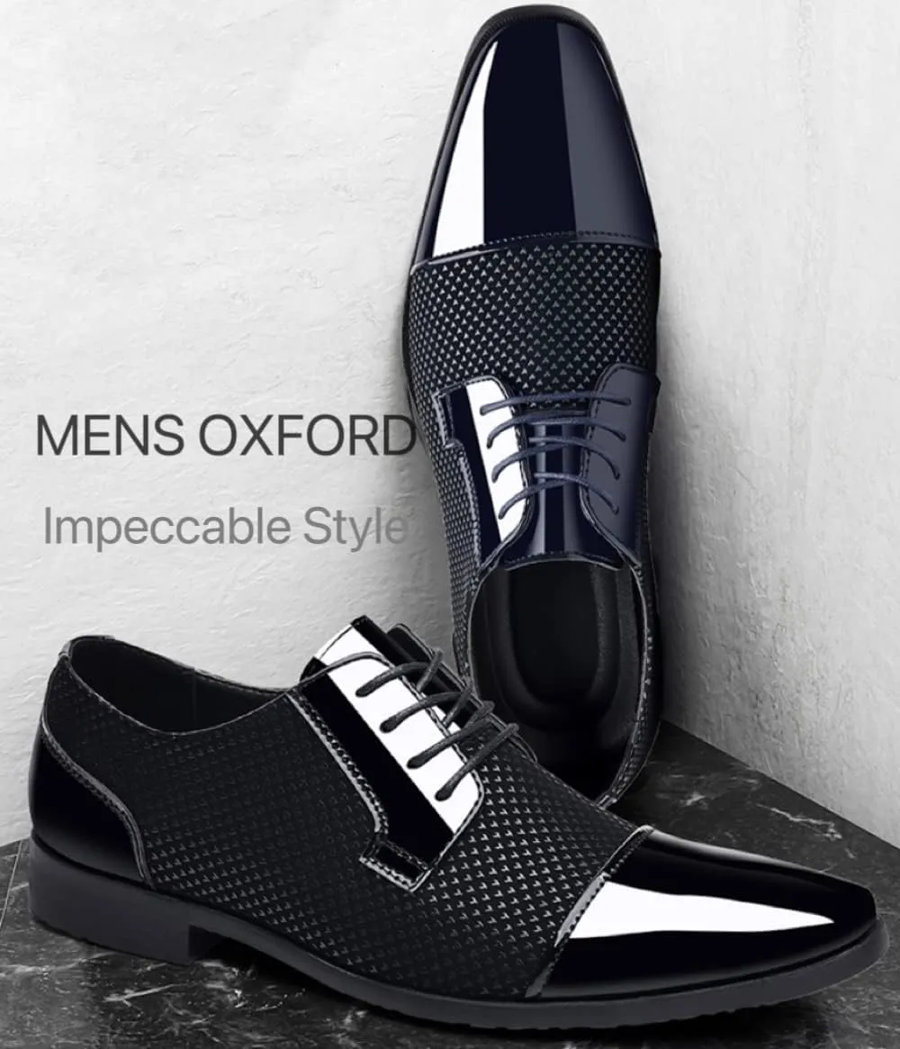 Men's Dress Shoes Patent Leather Oxfords Classic Lace-up Formal Tuxedo Shoes Business Wedding Derby Shoes Cap Toe Fashion