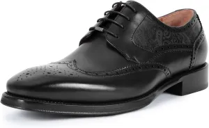 Men's Flat Dress Oxfords Textured Prints Shoes Brogue Genuine Leather Lace-Up Formal Office Shoes