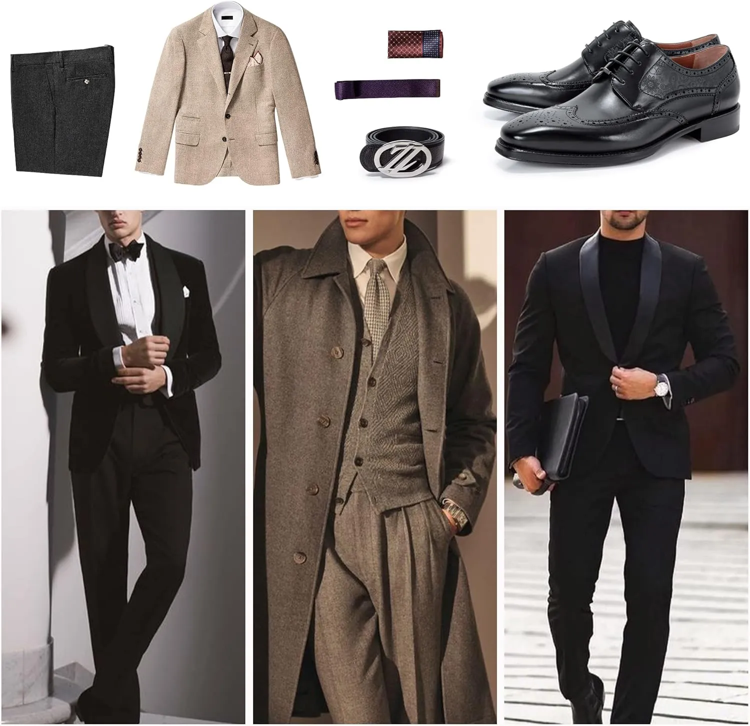Men's Flat Dress Oxfords Textured Prints Shoes Brogue Genuine Leather Lace-Up Formal Office Shoes
