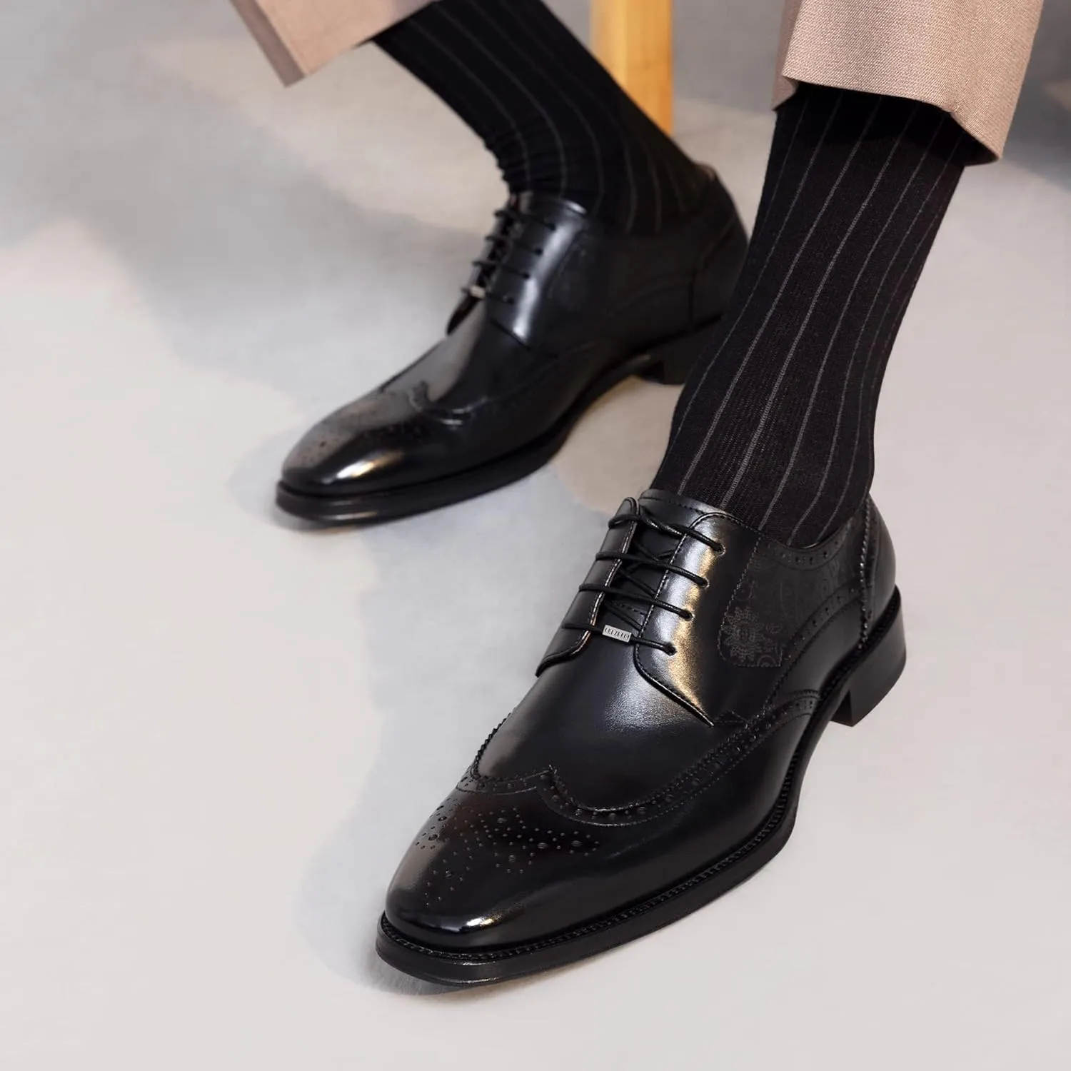 Men's Flat Dress Oxfords Textured Prints Shoes Brogue Genuine Leather Lace-Up Formal Office Shoes